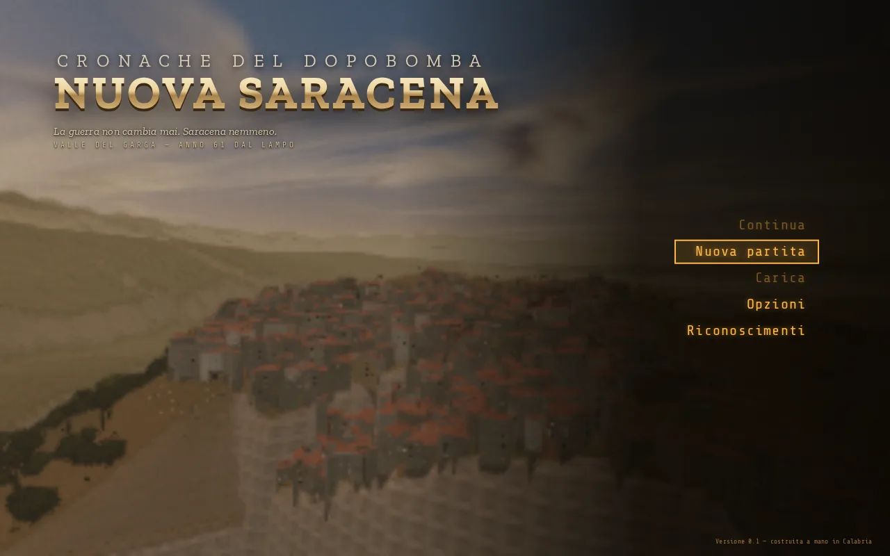 Cronache del Dopobomba: Nuova Saracena, menu principale in stile Fallout sulla valle del Garga